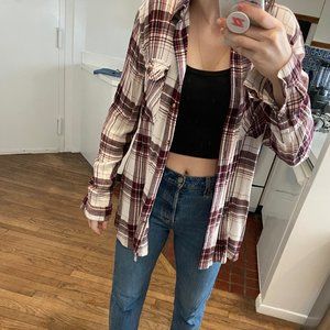 URBAN OUTFITTERS PLAID FLANNEL - MAROON / WHITE